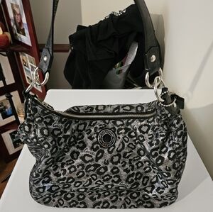 Coach Metallic Black and Gray Ocelet Leopard Hobo Bag Like New